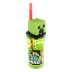 POS Minecraft 33198 Gobelet en plastique pour enfant avec paille et couvercle Transparent 360 ml