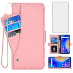 Asuwish Compatible with TCL 20 SE 6.82 Wallet Case and Tempered Glass Screen Protector Flip Cover Card Holder Stand Cell Accessories Phone Cases for TCL20SE Android 11 TLC 20SE T6710 6.82" Women Pink