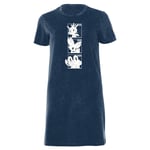 Pokemon Generation 6 Monochrome Starters Women's T-Shirt Dress - Navy Acid Wash - XXL