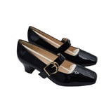 modshoes womens mary janes 60s shoes black patent leather gold  buckle size 7