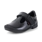 Kickers Boy's Girl's Bridie Brogue T Vel Strap School Shoes Easy Fastening, Patent Black, 5 UK Child