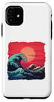 iPhone 11 Red Sky Orange Sun Over Turbulent Waves Retro Hokusai Style Case