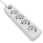 Philips SPN1142WA/10 - Multiprise 4 Prises Schuko, Interrupteur Marche/Arrêt, Cordon Tressé 2 Mètres (Haute Résistance) - Couleur Blanc