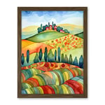 Artery8 Landscape Of Tuscany House On The Hill Folk Art Artwork Framed Wall Art Print 18X24 Inch