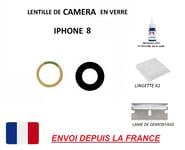 Lentille Caméra Arrière De Remplacement Iphone 8 En Verre, Autocollant Double Face, Lame De Démontage, Dissolvant, Lingette