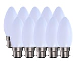 5 Watts B22 BC Bayonet LED Light Bulb Opal Candle Warm White Dimmable, Pack of 10