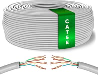 Vrac Câble Ethernet 50m, Bulk Reseau LAN Cable Ethernet Cat 5E Haut Debit Pour Internet Rapide 1 Gbps 100 MHz, Cable Ethernet AWG24, Cat5E Câble en Vrac UTP CCA (50 Mètres, Gris).[G1076]