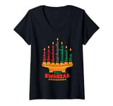 Womens Kinara Seven Candles Principles Of Kwanzaa Happy Kwanzaa V-Neck T-Shirt