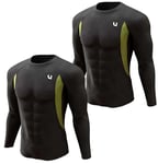 UNIQUEBELLA Pack of 2 Mens Thermal Underwear Long Sleeve Top Gym Base Layer T Shirt Warm Vests For Men Solid Black