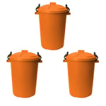 3 x 50L Bin with Cliplock Lid Orange Kitchen Garden Waste Feed Storage Dustbins