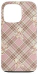 Coque pour iPhone 13 Pro Adorable ours en peluche Coquette Rose Plaid doux Fille Vintage