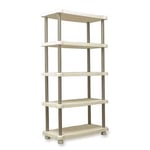 Etagère de rangement - PLASTIKEN - 5 plateaux - Résine - 30kg/plateau - H 184 x L 88 x P 44cm - Beige et taupe