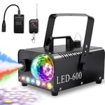 Machine à Fumée avec Boule Disco, 6 LED RGB, 600W 5000 CFM Fumée Halloween, avec Fonction Auto-Spray, DJ Light, Machine à Brouillard, Idéale pour Halloween, Noël, Mariages et Fêtes