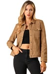 Allegra K Women's Turn Down Collar Flap Pockets Vintage Faux Suede Trucker Jacket S Brown, Brown, S (UK 8)