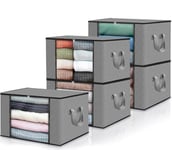 edihome, Sac de Rangement Vetement, (5 pièces), Sac, Boite Sous le Lit, Caisse Pliable, en Tissu Solide, Poignées Renforcées (Gris clair, Pack de 5)