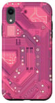 Coque pour iPhone XR Motif carte mère circuit rayé Art déco rose