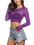 Avidlove Haut basique sexy pour femme - Crop Shirt Festival - Tenue rave - Manches longues - Clubwear, lilas, XXL