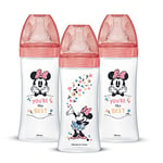 Dodie Lot de 3 Biberons Anti-Colique Initiation+, Minnie, 330ml, +6 Mois, Tétine Ronde, Débit 3