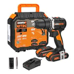 WORX NITRO - Perceuse-visseuse Brushless sans fil 2*20V-2Ah- 60Nm ⌀13mm- WX102 (Livrée avec 2 batteries et chargeur, 3 accessoires de vissage/perçage), Orange