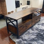 Industrial Tv Cabinet Media Storage Unit 2 Drawers Shelves Vintage Retro Style