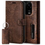 SURAZO Étui de Protection pour Redmi Note 13 Pro Plus 5G - en Cuir véritable - Rabat - Magnétique - Compartiment pour Cartes - Protection RFID - Motif Floral - Marron