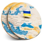 2 x Coasters - World Map Ukraine Flag Kiev Travel  #46472