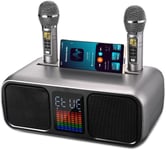 Karaoké Machine Bluetooth avec 2 Microphone Sans Fil, Haut-Parleur de Karaoké Enfant avec Ecran Tactile, Lumière LED,Support de Téléphone, Karaoké Professionnel Sono avec /USB/TF/AU(Argent)