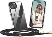 Dniodio Coque avec Cordon pour iPhone 15 Plus, Transparente Anti-Jaunissement Coque Antichoc Housse Collier Réglable Téléphone Étui Portable Lanyard Case Protection Complète Cover(6.7")