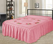 Luxury Pink 100% Cotton Candlewick Fitted Traditional Bedspread Single Double