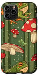 Coque pour iPhone 11 Pro Vert Pop Art rayé mignon Cottagecore Grenouille et champignon