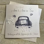 WHITE COTTON CARDS Son and Son-in-Law Handmade Wedding Card with Civil Partnership Car