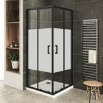 Porte de douche d'angle LANABLACK+ - Saniverre - 70x70 cm - Verre centre-opaque - Hauteur 180 cm