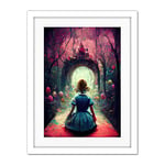 Doppelganger33 LTD Alice In Wonderland Through Looking Glass Enchanted Pink Forest Artwork Framed Wall Art Print 18X24 Inch