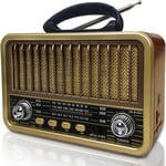 Poste Radio Portable,AM/SW/FM Petite Radio Vintage,Transistor Radio a Pile avec Fonction TWS/USB/TF Card/BT5.0,Radio Portable Rechargeable pour la Cuisine,Le Bureau,l'Extérieur (Jaune)(Q299)