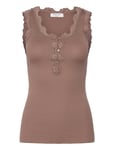 Silk Top W/ Button & Lace Brown Rosemunde