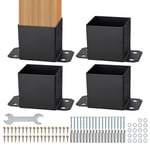 Lot de 4 Support de Poteau Bois -VEVOR-142x142 mm Acier au Carbone Revêtement pour Support Garde-corps Terrasse, Pavillon-Noir Mat