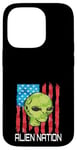 iPhone 14 Pro Funny Alien UFO USA Flag and Green Alien Head Case