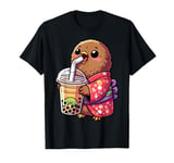 Kiwi Bird Drinking Bubble Tea Japanese Kimono T-Shirt