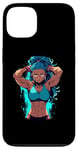 Coque pour iPhone 13 Blue Hair Dark Skin Fitness Modèle Posant Illustration