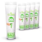 EcoBag - 100 Pack White Kitchen Drawstring Bin Liner - 30L - 25 Microns - Heavy Duty, Extra Strong, Brabantia Compatible, Eco-Friendly, Tear Resistant, Clear Recycling Bags (465 x 750mm)