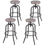 Meubles Cosy - Lot de 4 Tabourets de bar cuisine style industriel avec pieds en métal, assise 360° et hauteur réglable 69-77CM avec repose pieds,