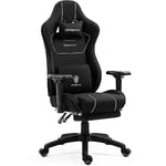 Dowinx Chaise Gaming Tissu Fauteuil de Bureau Game PC avec Repose Pieds, Chaise Gamer avec Support Lombaire de Massage, Ergonomique Siege Gamer avec Appui tête, Noir