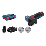 Bosch Professional 12V System meuleuse angulaire sans-fil GWS 12V-76 (3 disques à tronçonner, diamètre de disque : 76 mm, avec 2 batteries de 3,0 Ah et chargeur, dans boîte carton)