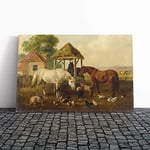 Big Box Art Canvas Print Wall Art John Frederick Herring Horses in The Paddock | Mounted & Stretched Box Frame Picture | Home Decor for Kitchen, Living Room, Bedroom, Hallway, Multi-Colour, 20x14 Inch