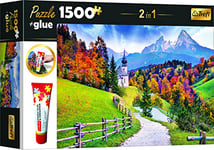 Trefl- Set 2 en 1 1500 pièces, Colle à Puzzle et Agent Conservateur, Divertissement Créatif, pour Adultes et Enfants à partir de 12 Ans, 26175, Eglise de Marie Gern à Bavière