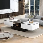 Qiyao - Table basse universelle, salon, haute brillance avec table extensible et espace de rangement (blanc) - RWTable basse fixe