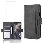 Phone Case for Oneplus Nord /5G With Tempered Glass Screen Protector Card Holder Slot Stand Kickstand Shockproof Protective Wallet Purse Leather oneplusnord 1 plus 1plus one+ one + 1+ one+ Black