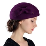 (56 cm - 58 cm Grape Violet) Ranskalaiset baretit Lippikset Naisten Muoti 100 % Villa Huopa Fedora Hattu Talvisininen Purppura Punainen Kirkko Nainen Vintage Cloche Hatut