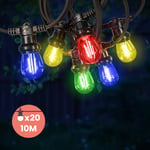 Skylantern - Guirlande Guinguette 10M 20 Bulbes Filament Rouge Bleu Jaune Vert - Guirlande Lumineuse Ampoule E27 Multicolore