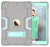 Coque pour iPad Mini 4/5e génération avec béquille, Durable, Haute Performance, résistante aux Chocs, Hybride Rigide à Trois Couches (Gris + Turquoise)